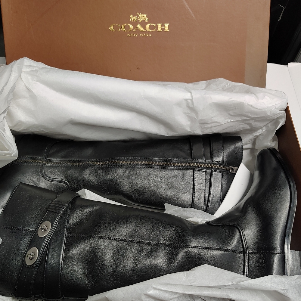 Coach Linette Calf Leather Boots |  Riding Boots | Black | Size 5M | Style Q7180 - Picture 6 of 8